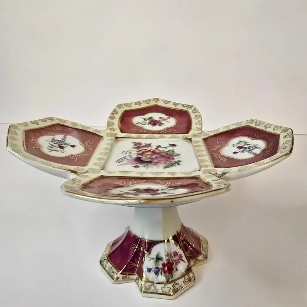 Camille Naudot Porcelain Footed Plate Tidbit Dish Cake French Antique Floral